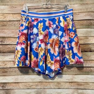 Johnny Was Bee Active Blue Floral Print Flutter Skort Pickleball Tennis Sz L